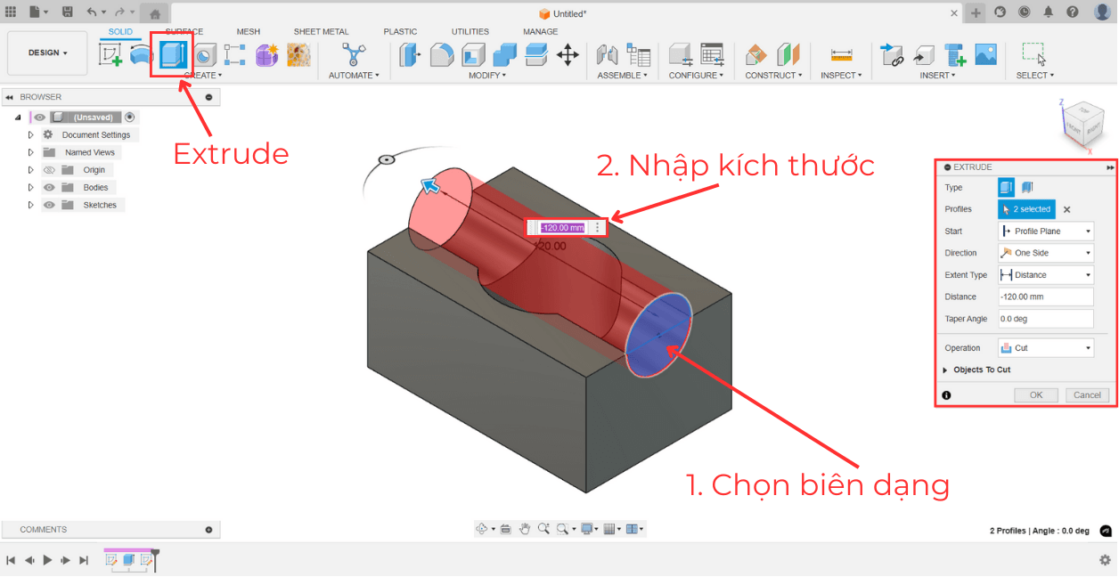 Bài 3: Những câu lệnh 3D cơ bản nhất trong Fusion 360 - vietnamopenrobot